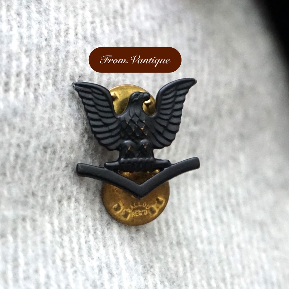 🦅 ANTIQUE [Ballou Reg'd] Army Black Eagle Metal Pin 📌